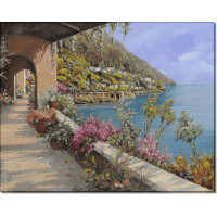Терраса с цветами на берегу моря. Борелли, Гвидо (20 век)