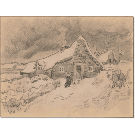 Снежный пейзаж с избушками, крестьянские избы, вид с поля (Snow Landscape with Cottages, Peasant Cottages seen from the Field). Гог, Винсент ван 