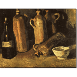 Натюрморт с четырьмя глиняными бутылями, флягой и белой чашей (Still Life with Four Stone Bottles, Flask and White Cup), 1884. Гог, Винсент ван