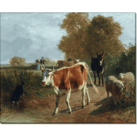 Пейзаж с коровами, овцами и осликом. Труайон, Констан