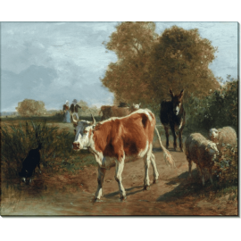 Пейзаж с коровами, овцами и осликом. Труайон, Констан