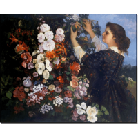 Женщина, закрепляющая цветы к решетке. Курбе, Гюстав