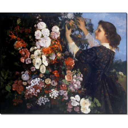 Женщина, закрепляющая цветы к решетке. Курбе, Гюстав 