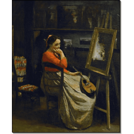 Женщина в красной блузе в мастерской Коро. Коро, Жан-Батист Камиль