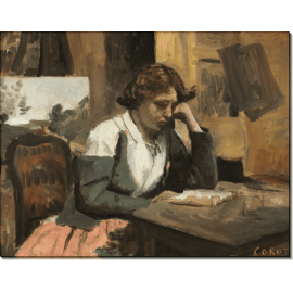 Женщина, читающая в мастерской художника. Коро, Жан-Батист Камиль