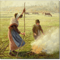 Молодые крестьянки, разжигающие костер. Писсарро, Камиль