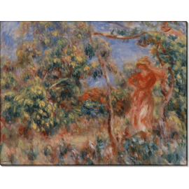 Женщина в красном на фоне пейзажа. Ренуар, Пьер Огюст