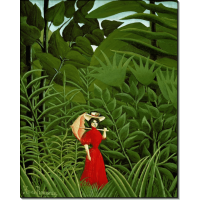 Женщина в красном на прогулке в лесу. Руссо, Анри
