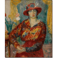 Женщина в красной блузе с букетом тюльпанов. Глакенс, Уильям