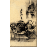 Чайник над костром и домик ночью (Kettle Over a Fire, and a Cottage by Night), 1885. Гог, Винсент ван