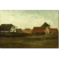 Фермерские домики в сумерках, Лоосдуинен близ Гааги (Farmhouses in Loosduinen near the Hague in Twilight), 1883. Гог, Винсент ван