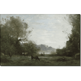 Пейзаж с пастухами и коровами на лугу. Коро, Жан-Батист Камиль