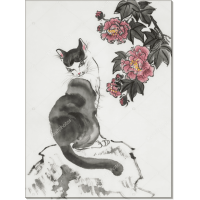 Кошка с цветком гибискуса