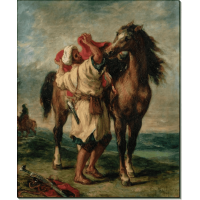 Марокканец, седлающий коня. Делакруа, Эжен