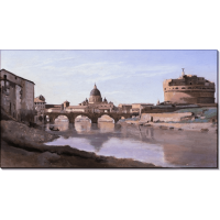 Римский пейзаж - мост и замок Сан-Анджело. Коро, Жан-Батист Камиль