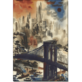 Бруклинский мост и панорама Нью-Йорка. Грос, Георг