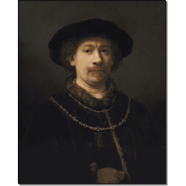 Автопортрет в шляпе и двумя золотыми цепочками. Рембрандт, Харменс ван Рейн