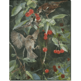 Картина «Воробьи на вишневых ветках». Лильефорс, Бруно