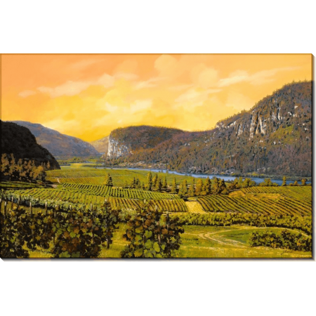 Пейзаж с виноградникамии на берегу реки. Борелли, Гвидо (20 век) 