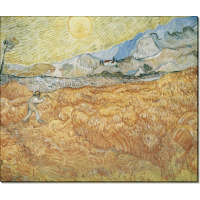 Пшеничное поле с жнецом и солнцем (Wheat Field behind Saint-Paul Hospital with a Reaper), 1889. Гог, Винсент ван