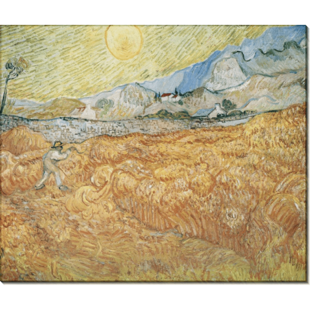 Пшеничное поле с жнецом и солнцем (Wheat Field behind Saint-Paul Hospital with a Reaper), 1889. Гог, Винсент ван 