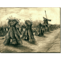 Пшеничное поле со снопами и ветряной мельницей (Wheat Field with Sheaves and a Windmill), 1885. Гог, Винсент ван