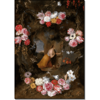 Святая Маргарита Кортонская в цветочной гирлянде. Брейгель, Ян (младший)