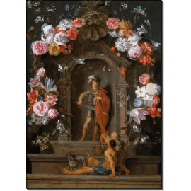 Святой Мартин и нищий в картуше с цветочными гирляндами. Брейгель, Ян (младший)