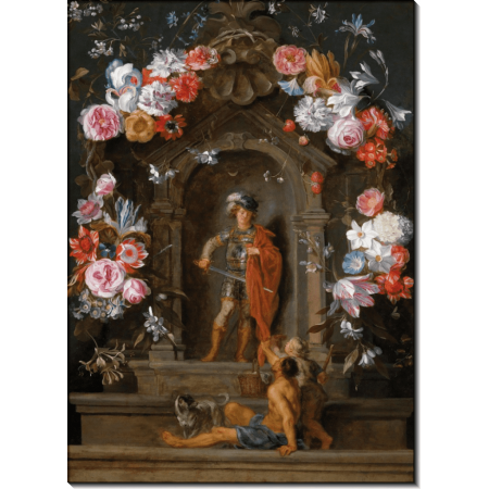 Святой Мартин и нищий в картуше с цветочными гирляндами. Брейгель, Ян (младший) 