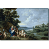 Святое Семейство с маленьким Иоанном Крестителем, ангелочками и агнцем. Брейгель, Ян (младший)