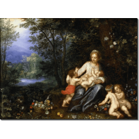 Мадонна с Младенцем, маленьким Иоанном Крестителем и путти в пейзаже. Брейгель, Ян (Старший)