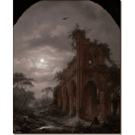 Ночной пейзаж с размышляющим монахом среди руин. Круземан, Фредерик Маринус