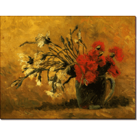 Ваза с красными и белыми гвоздиками на желтом фоне (Vase with Red and White Carnations on a Yellow Background), 1886. Гог, Винсент ван