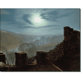 Полнолуние с перистыми облаками, вид со стен замка Раундхей Парк. Гримшоу, Джон Аткинсон