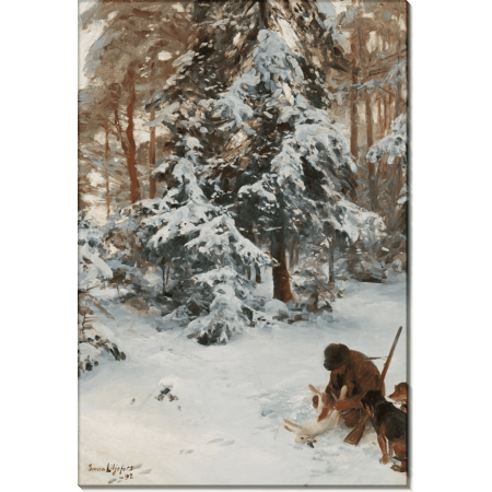 Зимний пейзаж с охотником и собаками. Лильефорс, Бруно 