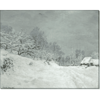 Пейзаж в окрестностях Онфлёра, снег. Моне, Клод