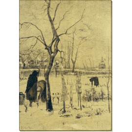Заснеженный пасторский сад с тремя фигурами (Parsonage Garden in the Snow with Three Figures), 1885. Гог, Винсент ван